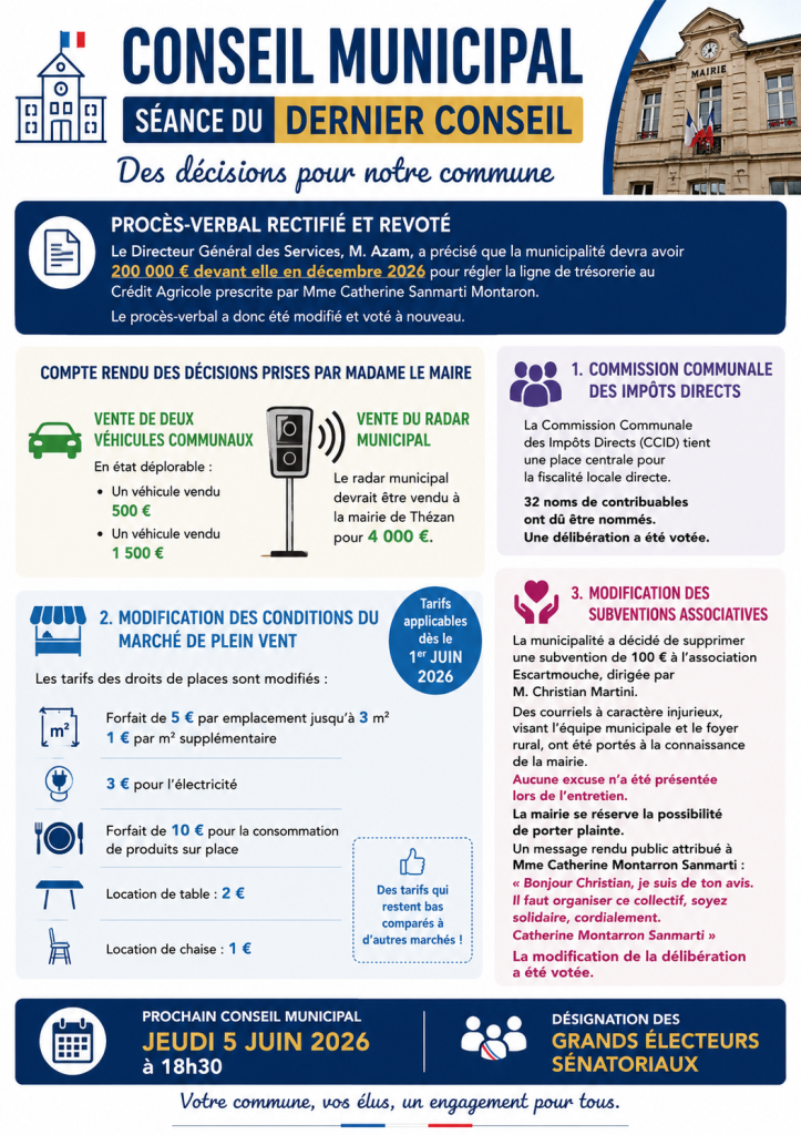 Conseil municipal : fiscalité locale, marché de plein vent et subventions associatives au cœur des débats
