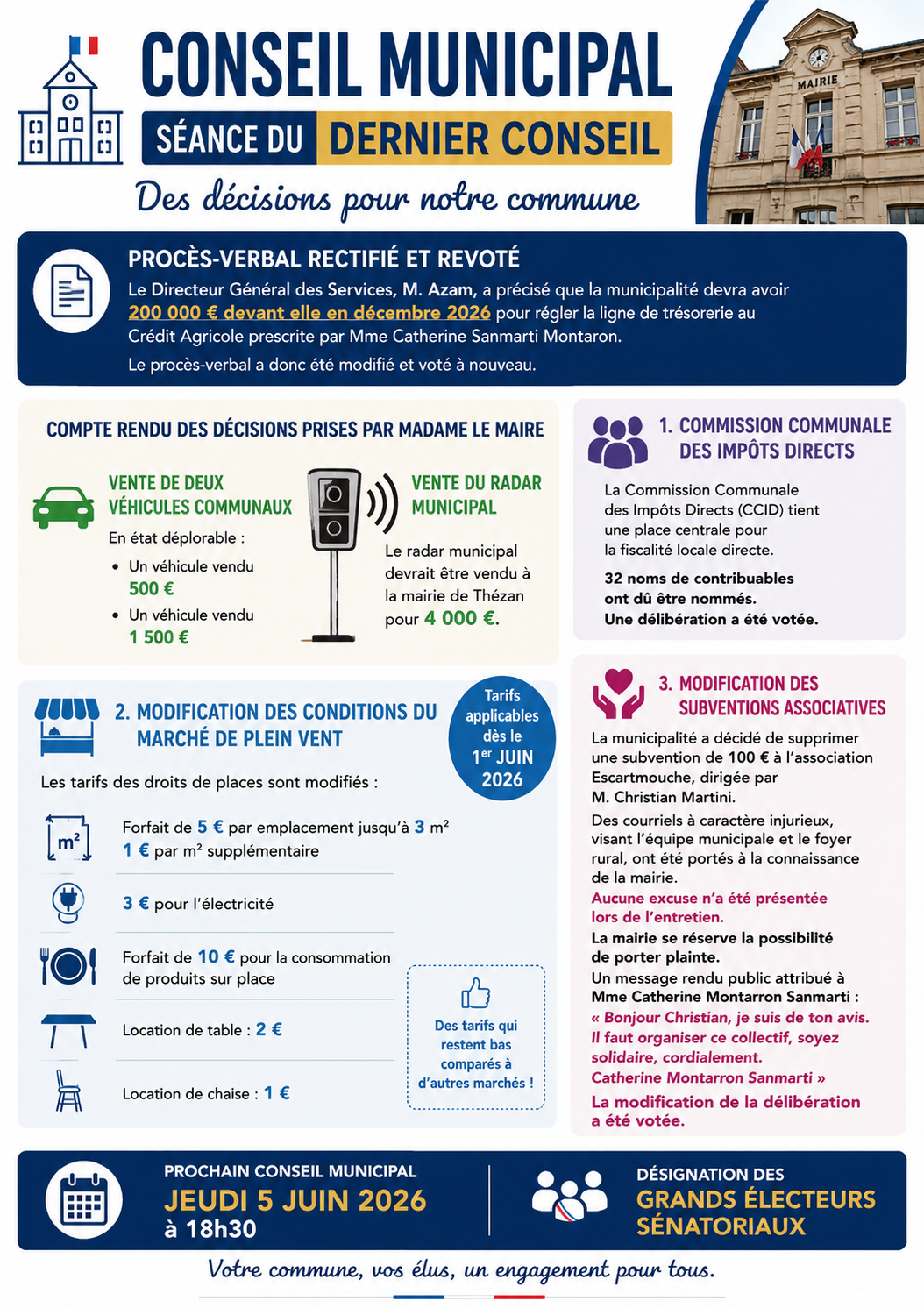 Conseil municipal : fiscalité locale, marché de plein vent et subventions associatives au cœur des débats